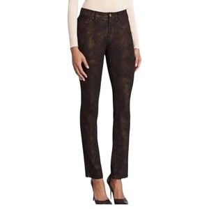 Lafayette 148 Womens High Rise Gold Glitter Straight Leg Jeans Size 16